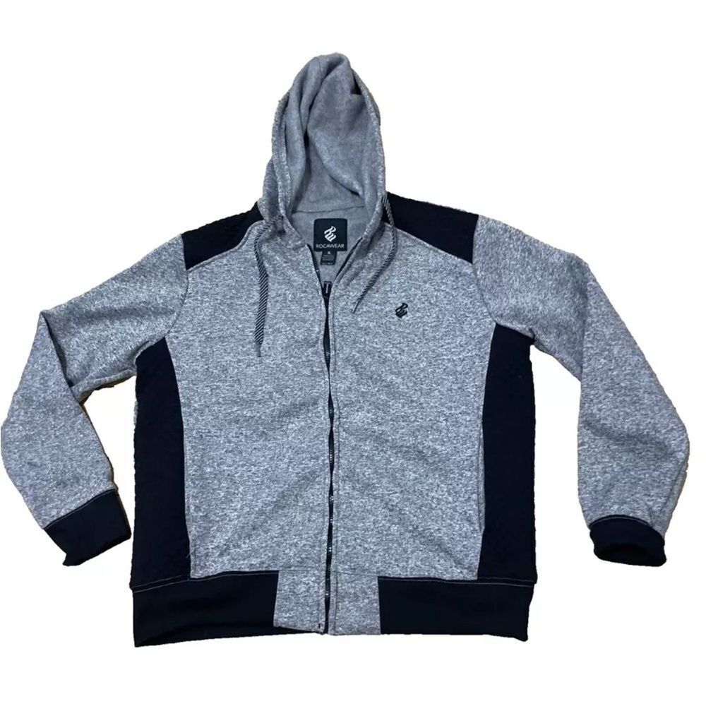 Rocawear Zip Hoodie Men XL Gray Black Y2k Hip Hop Rap Streetwear Gray Sweater XL